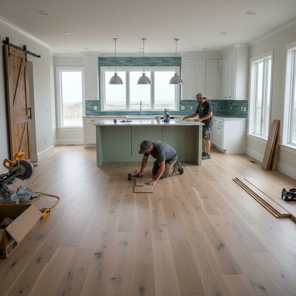 modern coastal New Jersey home interior with waterproof flooring
