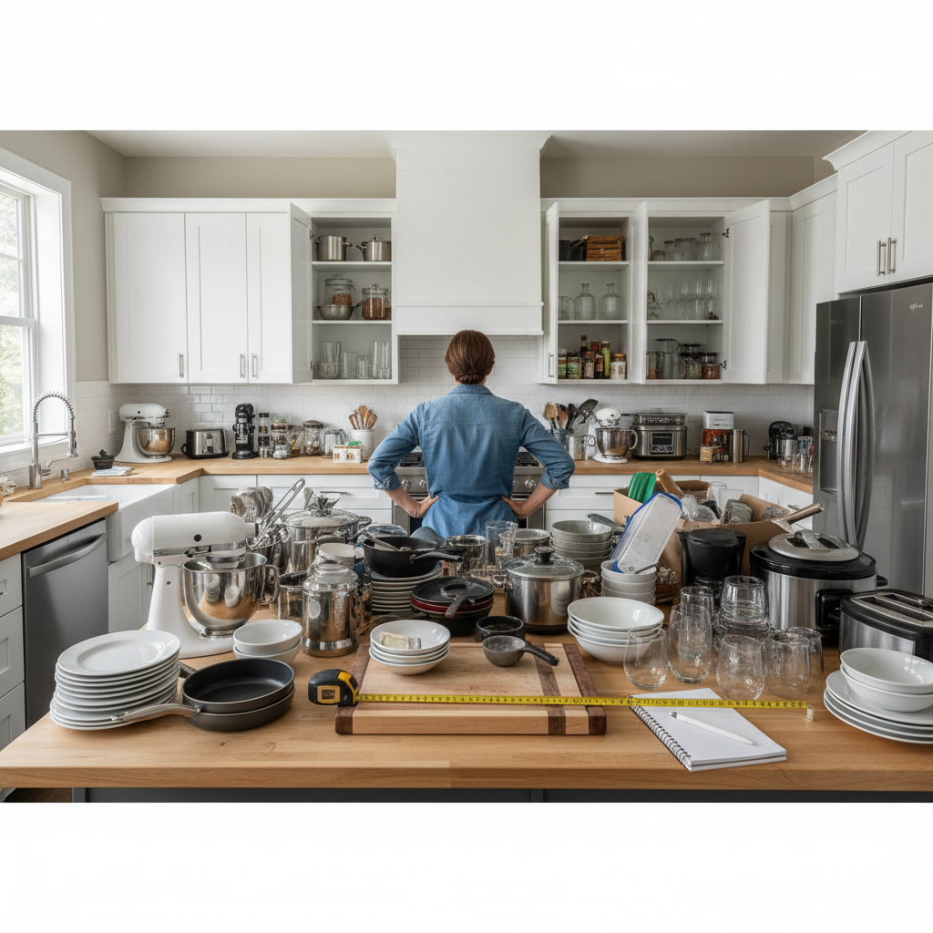 Kitchen cabinet interior with organized storage solutions and pull-out shelves