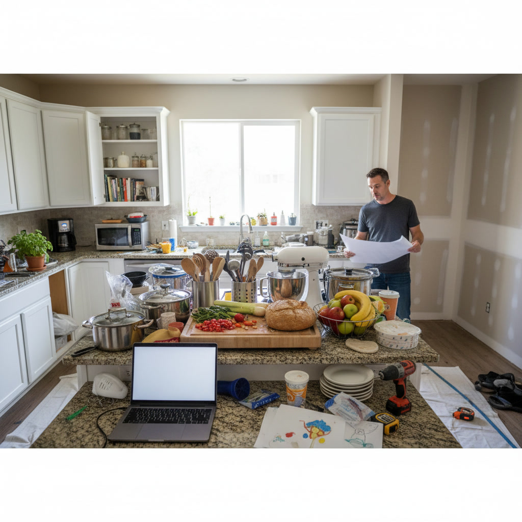 Modern kitchen with ample counter space and functional work zones