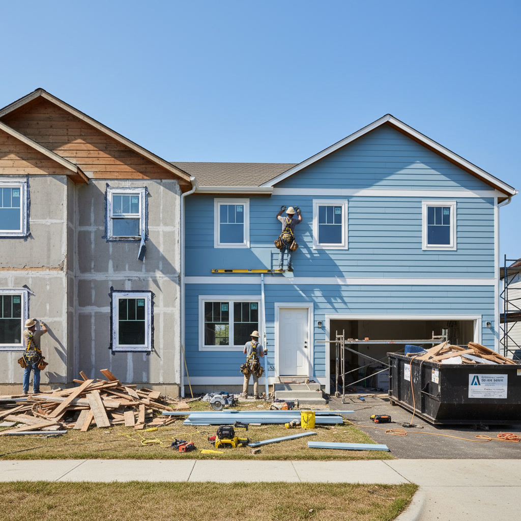 Professional crew installing new siding on residential home exterior